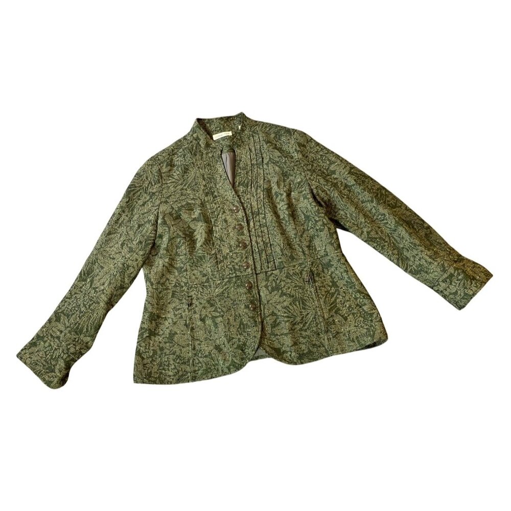 Coldwater Creek Green Floral Pattern Button-Up Jacket Size 16